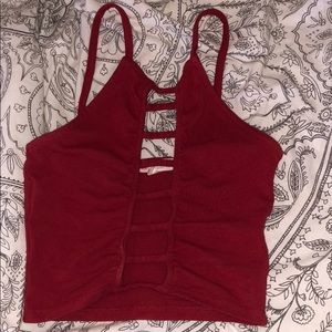 red crop tank with open chest